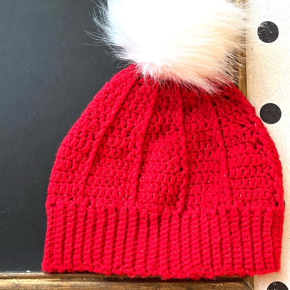 Hand-Crocheted Red Winter Beanie Hat & Waffle-Stitch Scarf Set - Picture 9 of 13